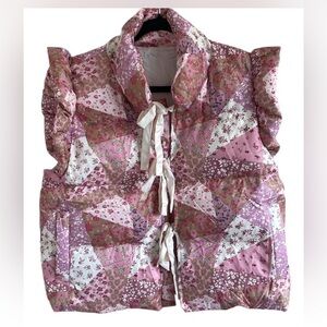 NWOT- Pink Quilted Patchwork Floral Puffer Vest